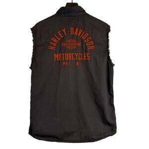 Harley Davidson Mens Brown Sleeveless Button Up Shirt Embroidered - L